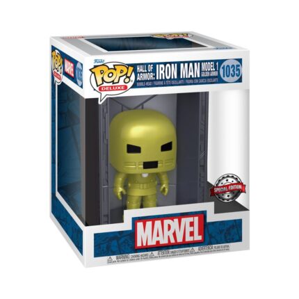 FUNKO POP! Deluxe: Marvel Hall of Armor: Iron Man Model 1 Golden Armor (Mettalic) (PX Previews Exclusive) #1035 Bobble-Head Vinyl Figure