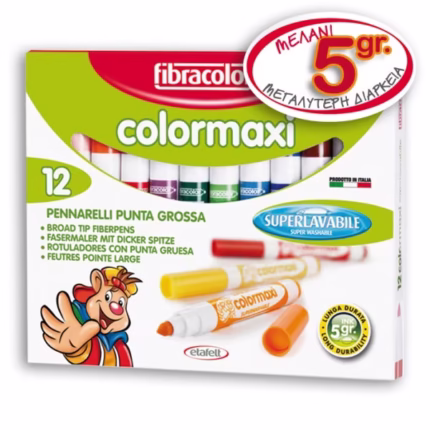 FIBRACOLOR : ΜΑΡΚΑΔΟΡΟΙ “COLORMAXI”  ΣΕΤ 12 ΧΡΩΜΑΤΩΝ (ΜΕΛΑΝΙ 5gr)