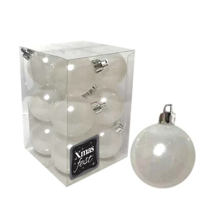 ΧΡΙΣΤΟΥΓΕΝΝΙΑΤΙΚΕΣ ΜΠΑΛΕΣ "ΛΕΥΚΕΣ ΠΕΡΛΕ" ΣΕ ΣΥΣΚΕΥΑΣΙΑ 12 ΤΕΜΑΧΙΩΝ . ΔΙΑΜΕΤΡΟΣ 4 εκ.