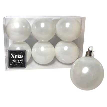 ΧΡΙΣΤΟΥΓΕΝΝΙΑΤΙΚΕΣ ΜΠΑΛΕΣ "ΛΕΥΚΕΣ ΠΕΡΛΕ" ΣΕ ΣΥΣΚΕΥΑΣΙΑ 6 ΤΕΜΑΧΙΩΝ . ΔΙΑΜΕΤΡΟΣ 6 εκ.