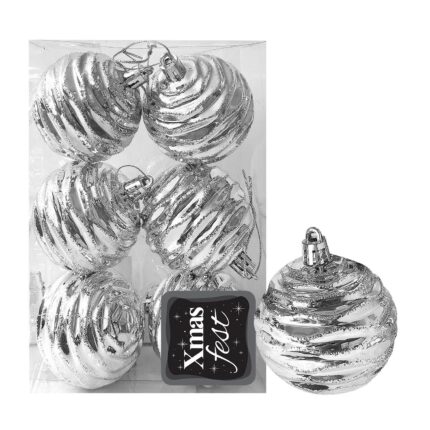 ΧΡΙΣΤΟΥΓΕΝΝΙΑΤΙΚΕΣ ΜΠΑΛΕΣ "ΑΣΗΜΙ ΑΝΑΓΛΥΦΕΣ" ΣΕ ΣΥΣΚΕΥΑΣΙΑ 6 ΤΕΜΑΧΙΩΝ . ΔΙΑΜΕΤΡΟΣ 8 εκ.