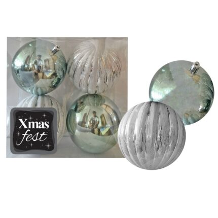 ΧΡΙΣΤΟΥΓΕΝΝΙΑΤΙΚΕΣ ΜΠΑΛΕΣ "ΜΙΞ ΓΚΡΙΖΟΠΡΑΣΙΝΕΣ ΚΑΙ ΑΝΑΓΛΥΦΕΣ" ΣΕ ΣΥΣΚΕΥΑΣΙΑ 4 ΤΕΜΑΧΙΩΝ . ΔΙΑΜΕΤΡΟΣ 10 εκ.