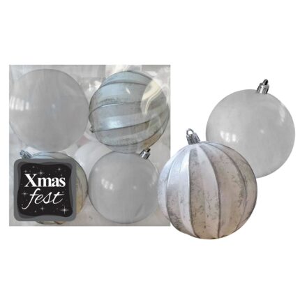 ΧΡΙΣΤΟΥΓΕΝΝΙΑΤΙΚΕΣ ΜΠΑΛΕΣ "ΜΙΞ ΛΕΥΚΕΣ ANTIQUE ΚΑΙ ΑΝΑΓΛΥΦΕΣ" ΣΕ ΣΥΣΚΕΥΑΣΙΑ 4 ΤΕΜΑΧΙΩΝ . ΔΙΑΜΕΤΡΟΣ 10 εκ.