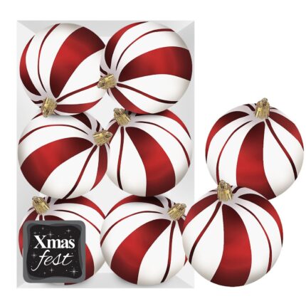 ΧΡΙΣΤΟΥΓΕΝΝΙΑΤΙΚΕΣ ΜΠΑΛΕΣ "ΛΕΥΚΕΣ ΜΕ ΚΟΚΚΙΝΕΣ ΡΙΓΕΣ" ΣΕ ΣΥΣΚΕΥΑΣΙΑ 6 ΤΕΜΑΧΙΩΝ . ΔΙΑΜΕΤΡΟΣ 8 εκ.
