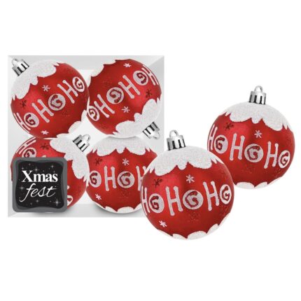 ΧΡΙΣΤΟΥΓΕΝΝΙΑΤΙΚΕΣ ΜΠΑΛΕΣ "DECOR HO HO HO" ΣΕ ΣΥΣΚΕΥΑΣΙΑ 4 ΤΕΜΑΧΙΩΝ . ΔΙΑΜΕΤΡΟΣ 10 εκ.