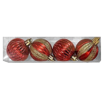 ΧΡΙΣΤΟΥΓΕΝΝΙΑΤΙΚΕΣ ΜΠΑΛΕΣ "ΚΟΚΚΙΝΕΣ ΜΕ ΧΡΥΣΟ" ΣΕ ΣΥΣΚΕΥΑΣΙΑ 4 ΤΕΜΑΧΙΩΝ . ΔΙΑΜΕΤΡΟΣ 4 εκ.