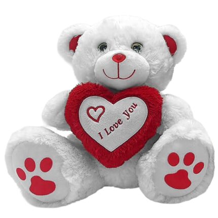 ΛΟΥΤΡΙΝΟ ΛΕΥΚΟ ΑΡΚΟΥΔΑΚΙ ΜΕ ΚΑΡΔΙΑ "I LOVE YOU" 30cm