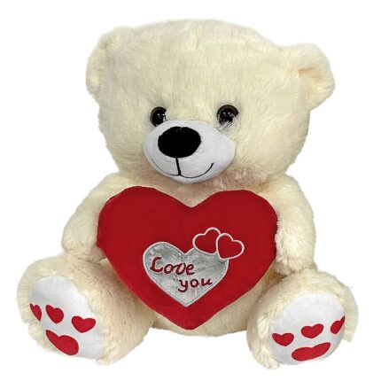 ΛΟΥΤΡΙΝΟ ΕΚΡΟΥ ΑΡΚΟΥΔΑΚΙ ΜΕ ΚΑΡΔΙΑ "LOVE YOU" 30cm