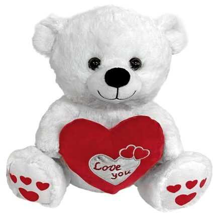 ΛΟΥΤΡΙΝΟ ΛΕΥΚΟ ΑΡΚΟΥΔΑΚΙ ΜΕ ΚΑΡΔΙΑ "LOVE YOU" 30cm