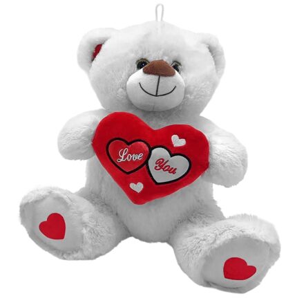 ΛΟΥΤΡΙΝΟ ΛΕΥΚΟ ΑΡΚΟΥΔΑΚΙ ΜΕ ΚΑΡΔΙΑ "LOVE YOU" 30cm