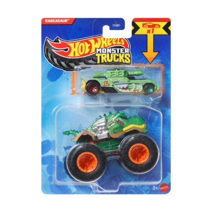 Mattel Hot Wheels Monster Trucks: Rageasaur With Small Car – Die-Cast & Truck Vehicle (JJT55)